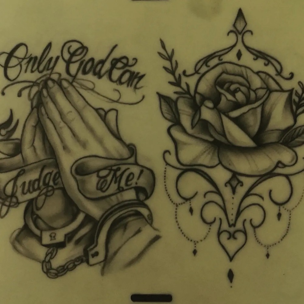 Entwurf: betende Hände und Rose