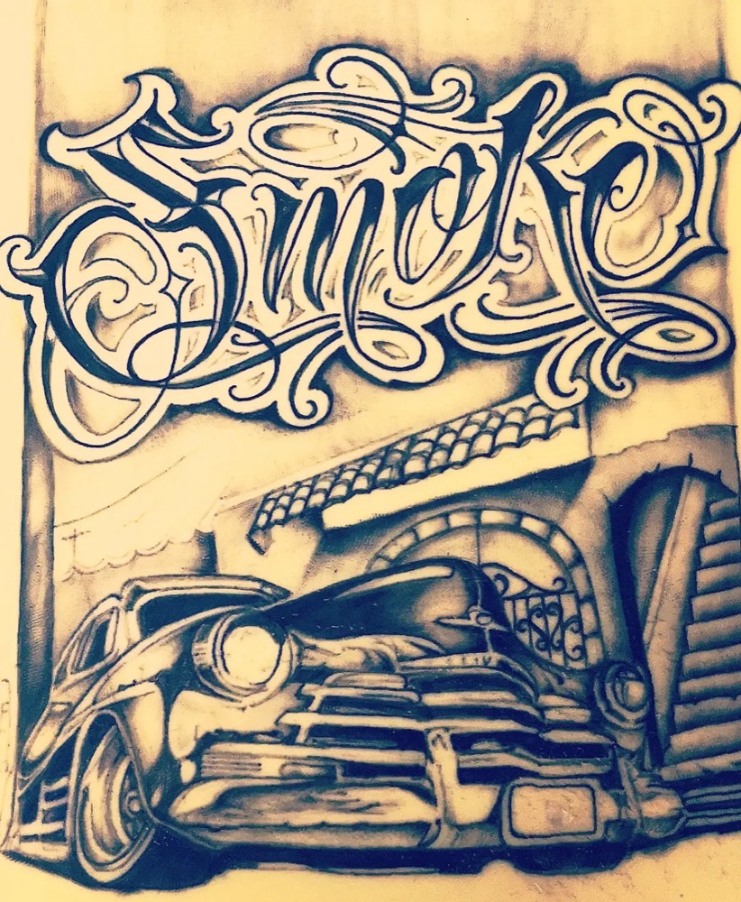 Entwurf: Schriftzug Smoke mit Auto
